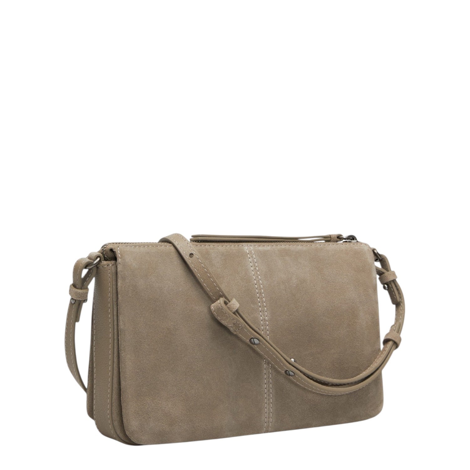 Lieblingstasche Nina Crossbody S bag in taupe suede leather with adjustable shoulder strap and minimalist design