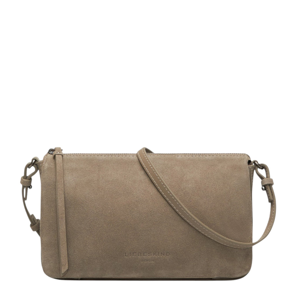 Lieblingstasche Nina Crossbody S bag in taupe suede leather with a slim adjustable shoulder strap