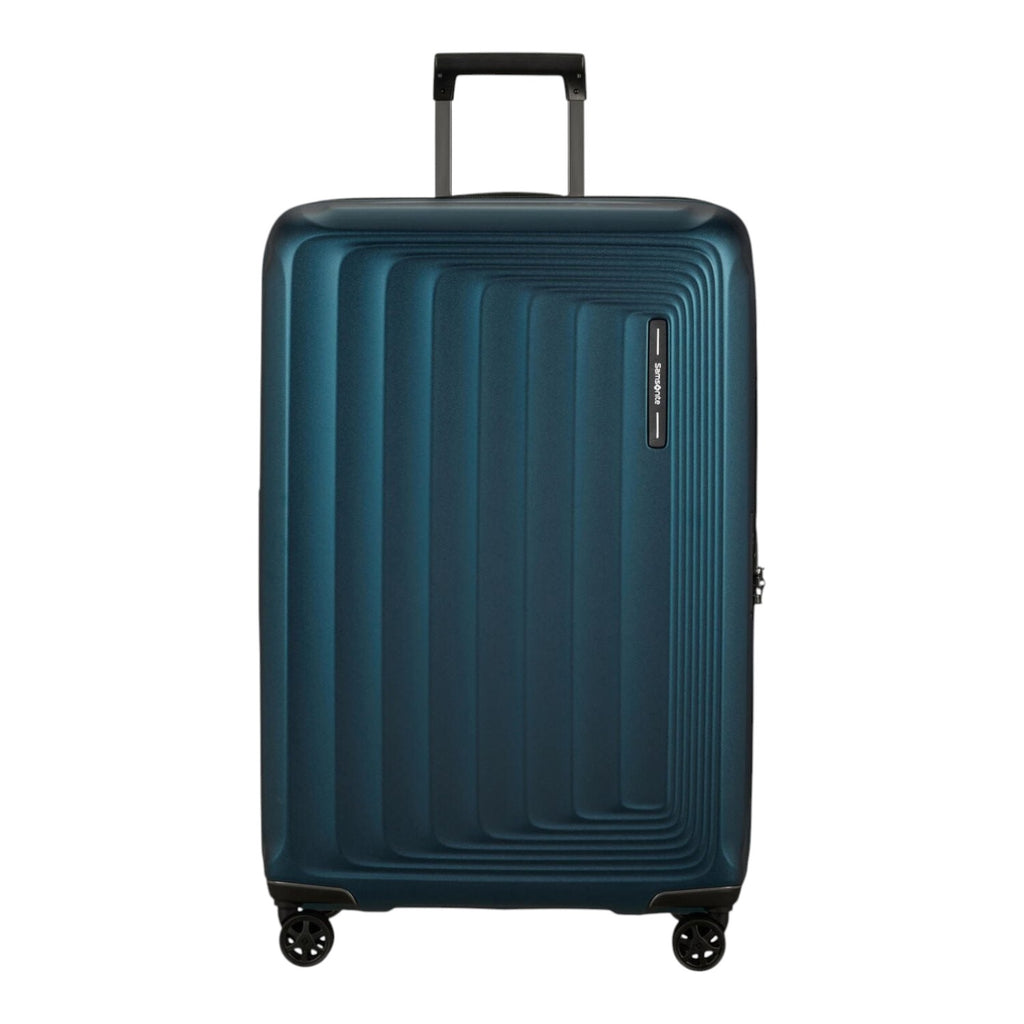 Lieblingstasche NUON Spinner 75/28 expandable suitcase in dark teal with a textured hard shell and four wheels