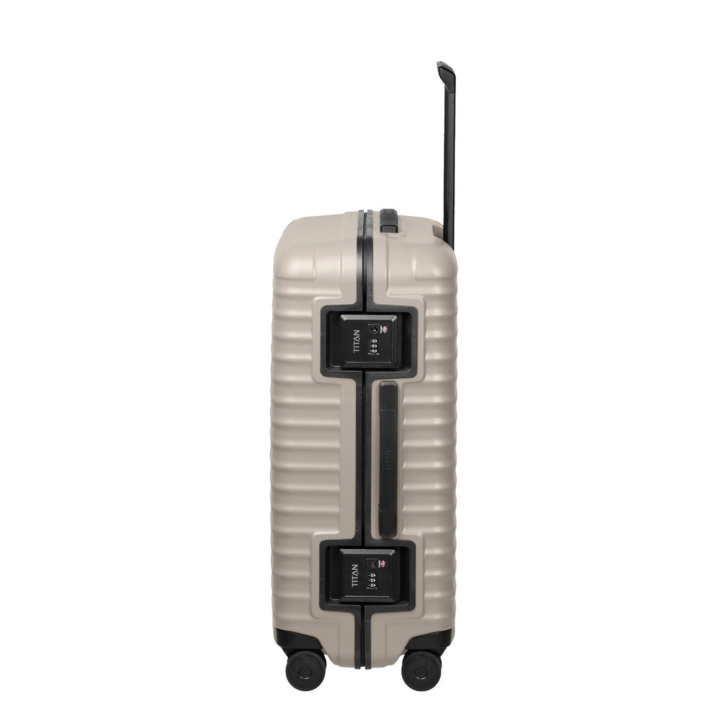 Lieblingstasche OVERSEAS 4w Trolley M+ in beige with side TSA lock and four wheels, side view