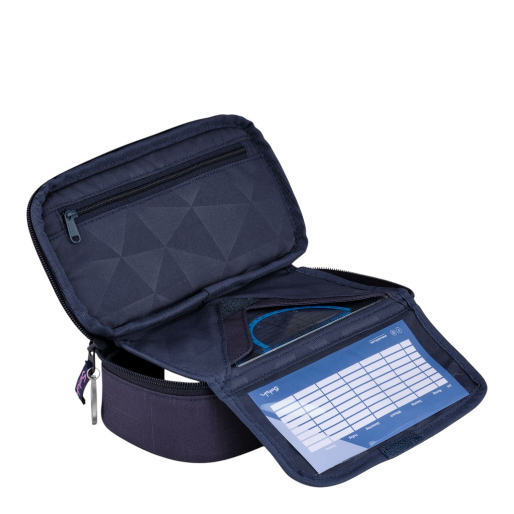 Lieblingstasche Pack Set pencil case in dark blue with internal organizer, zipper pocket, and clear timetable slot