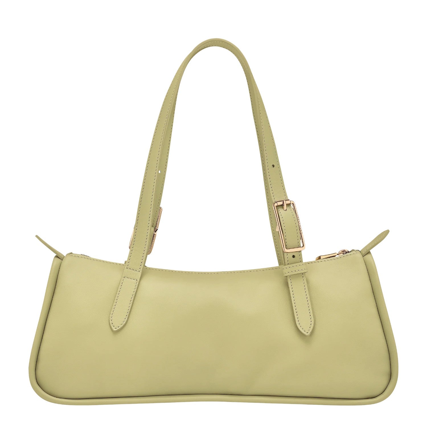 Lieblingstasche pale green leather baguette shoulder bag with adjustable strap and gold hardware