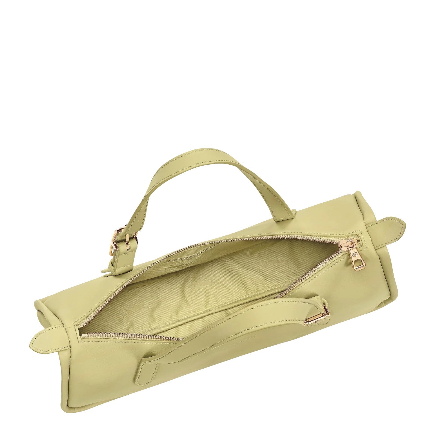 Lieblingstasche pale green leather shoulder bag with zip closure and gold hardware