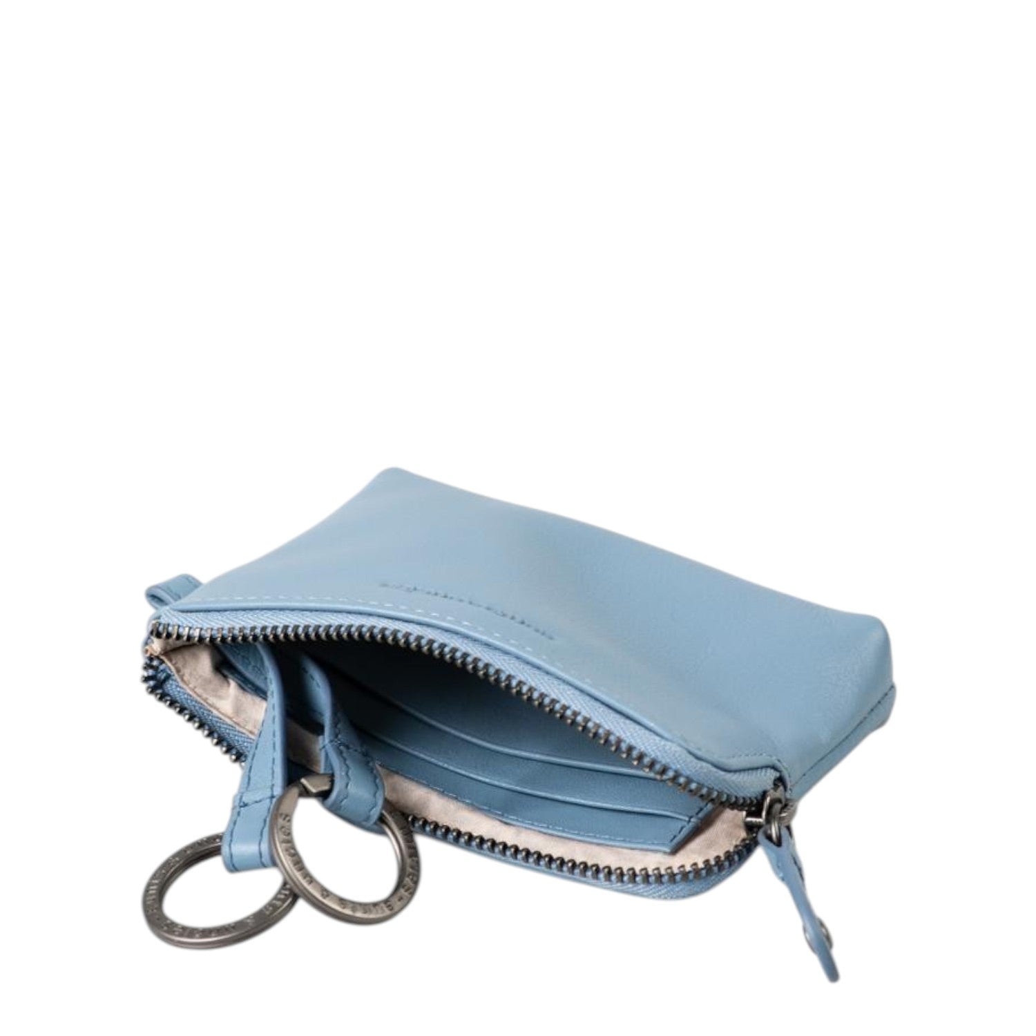 Lieblingstasche Physalis blue leather key pouch with zipper closure and dual metal key rings