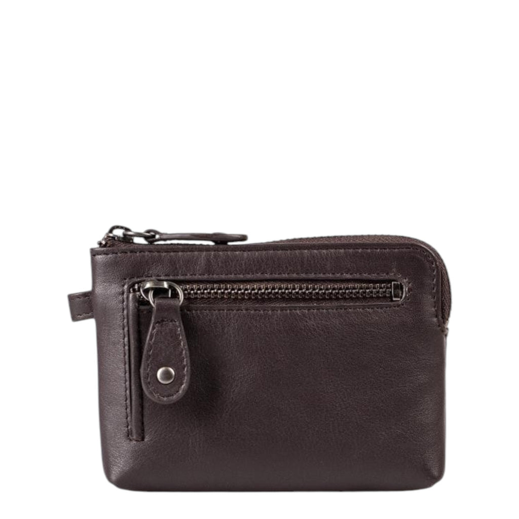 Lieblingstasche Physalis dark brown leather coin purse with front zipper pocket and metal hardware