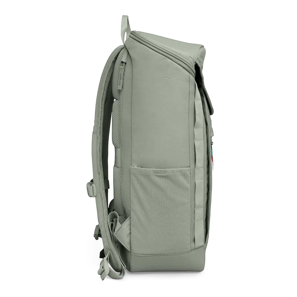 Lieblingstasche Pro Pack sage green laptop backpack with side mesh pocket and ergonomic straps, side view