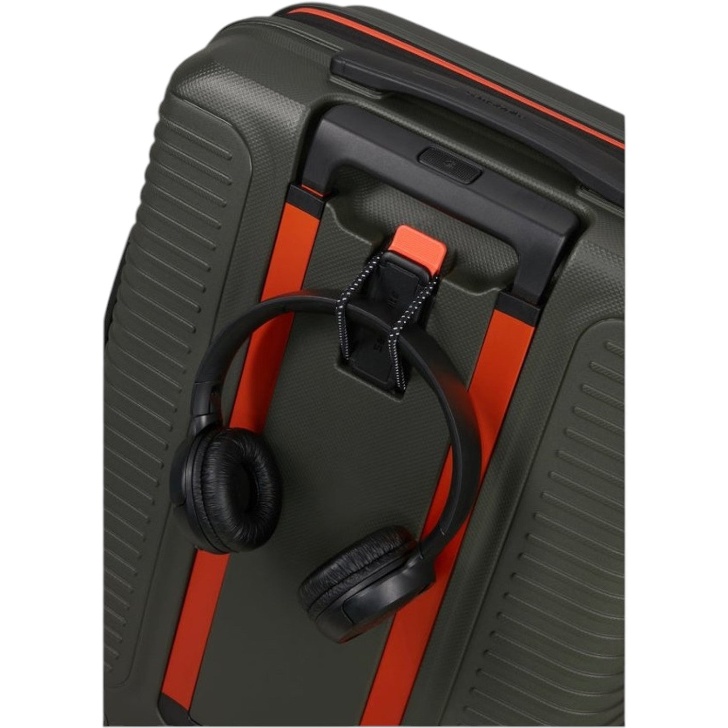 Lieblingstasche PRODIVER HS Spinner 55/20 Exp olive green hard shell suitcase with orange accents and headphone hook