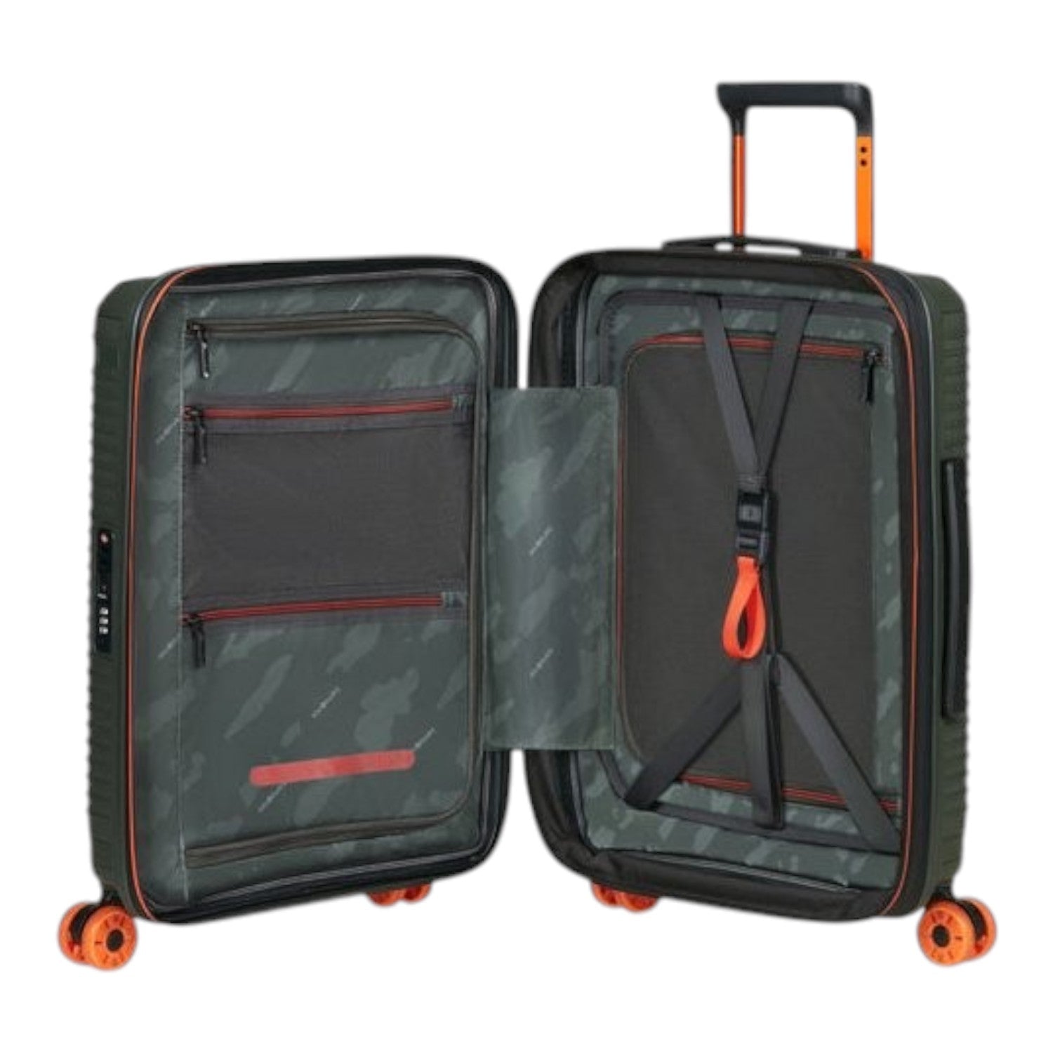 Lieblingstasche PRODIVER HS Spinner 55/20 Exp carry-on suitcase open with interior compartments and orange accents