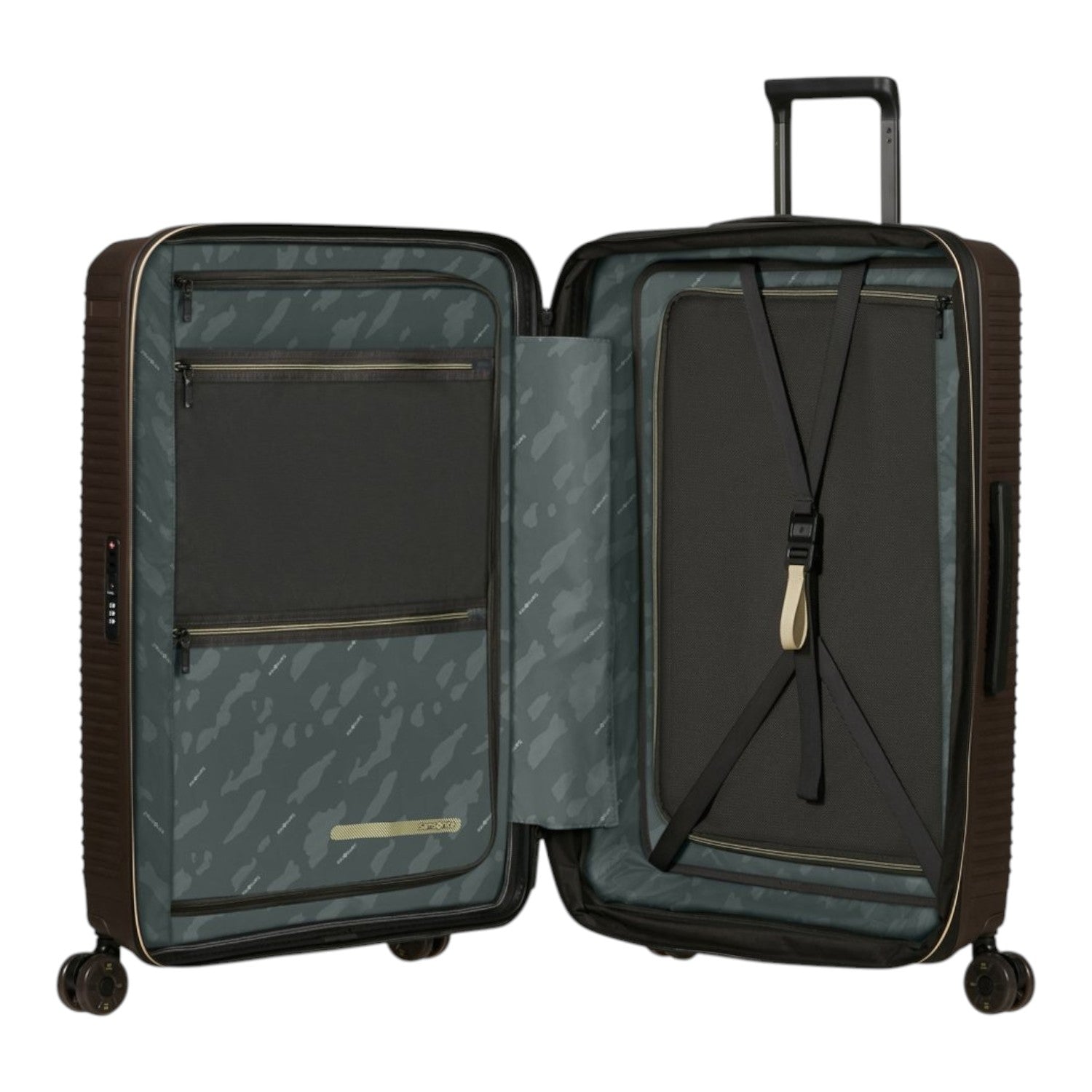 Lieblingstasche PRODIVER HS Spinner 55/20 Exp suitcase interior with grey patterned lining and compression straps