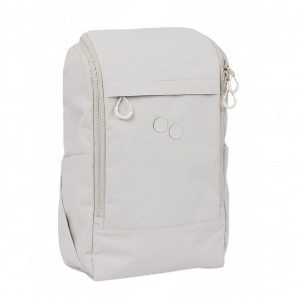 Lieblingstasche Purik minimalist beige backpack with front zipper pocket and white cord pulls