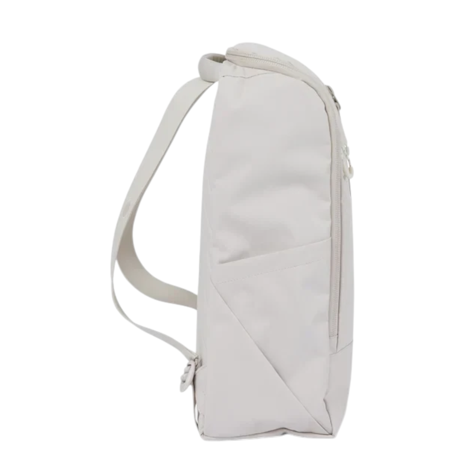 Lieblingstasche Purik backpack in light grey with a minimalist design and side pocket, side view