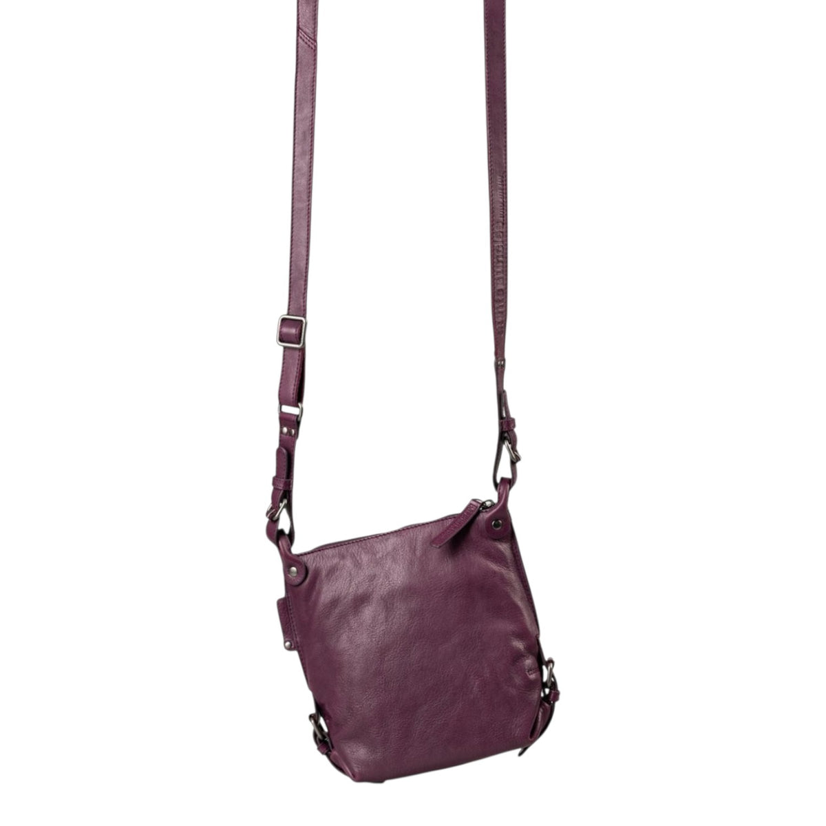 Lieblingstasche Mrs. Chocolate Cookie purple leather crossbody bag with adjustable strap and zip closure
