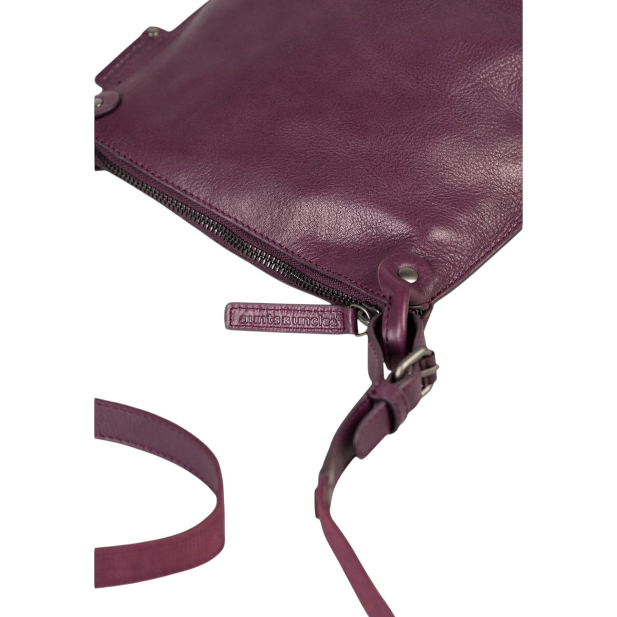 Lieblingstasche Mrs. Chocolate Cookie purple leather crossbody bag with zipper detail and adjustable strap