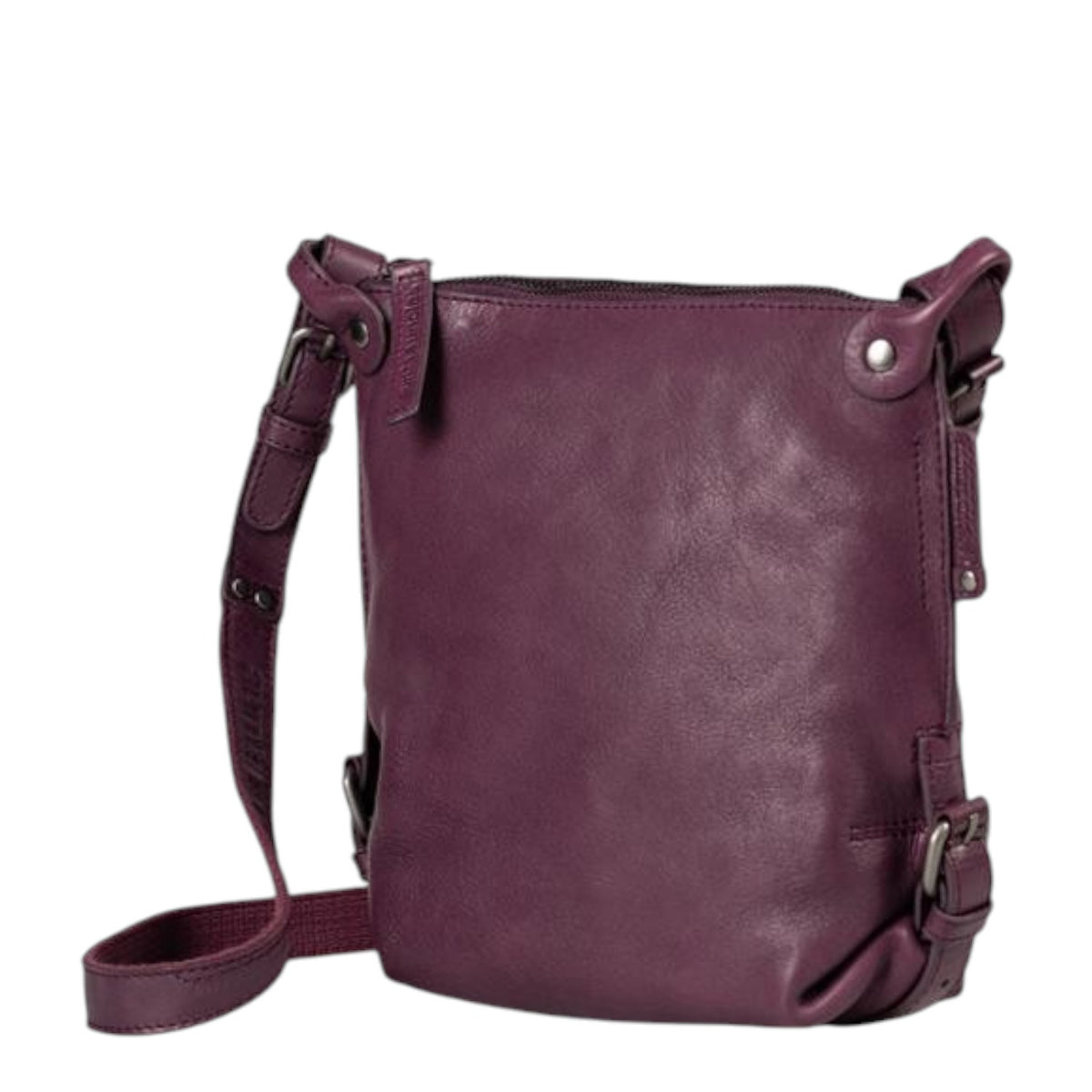 Lieblingstasche Mrs. Chocolate Cookie purple leather crossbody bag with adjustable strap and silver hardware