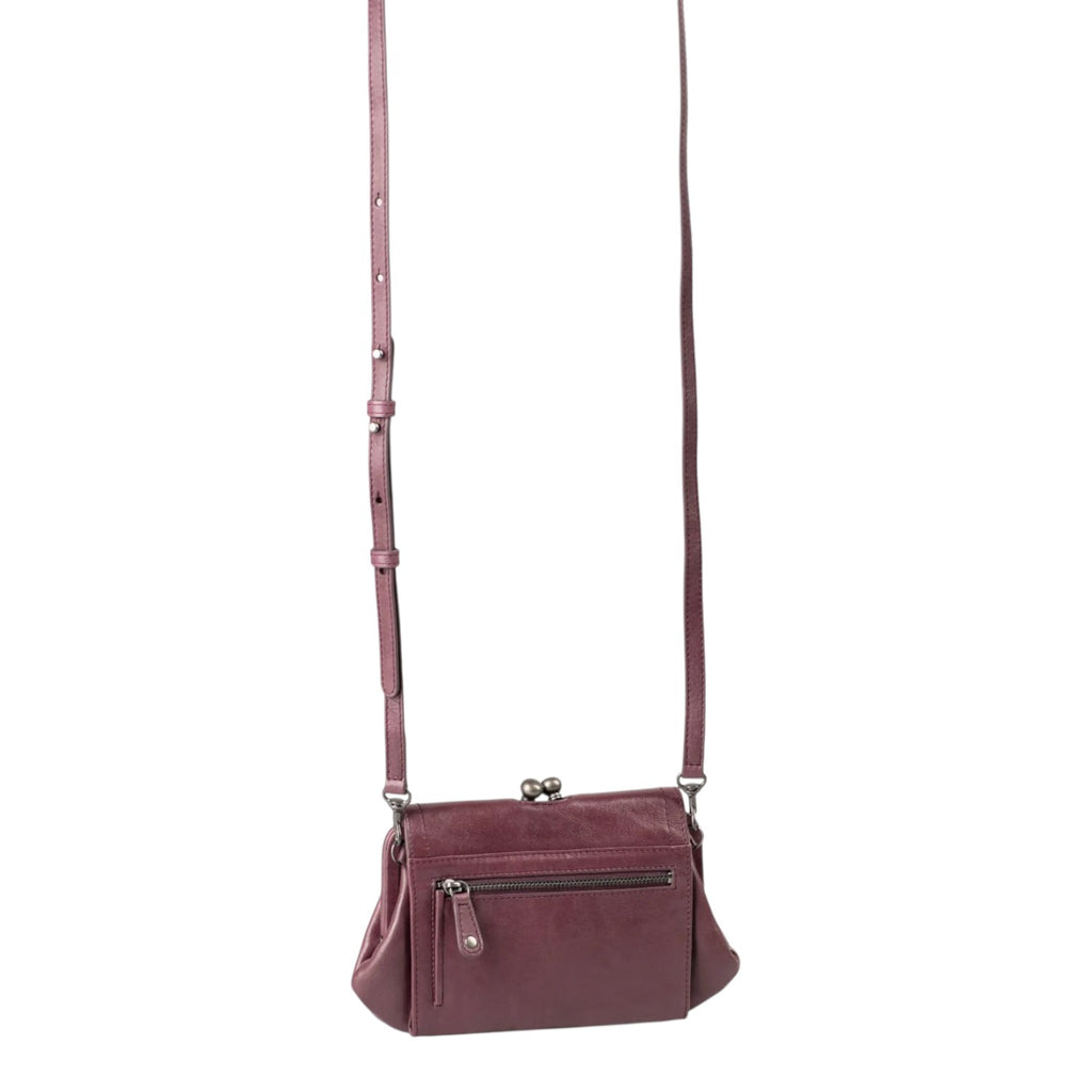 Lieblingstasche Mrs. Whoopie Pie dark purple leather crossbody bag with a vintage kiss-lock clasp and back zipper