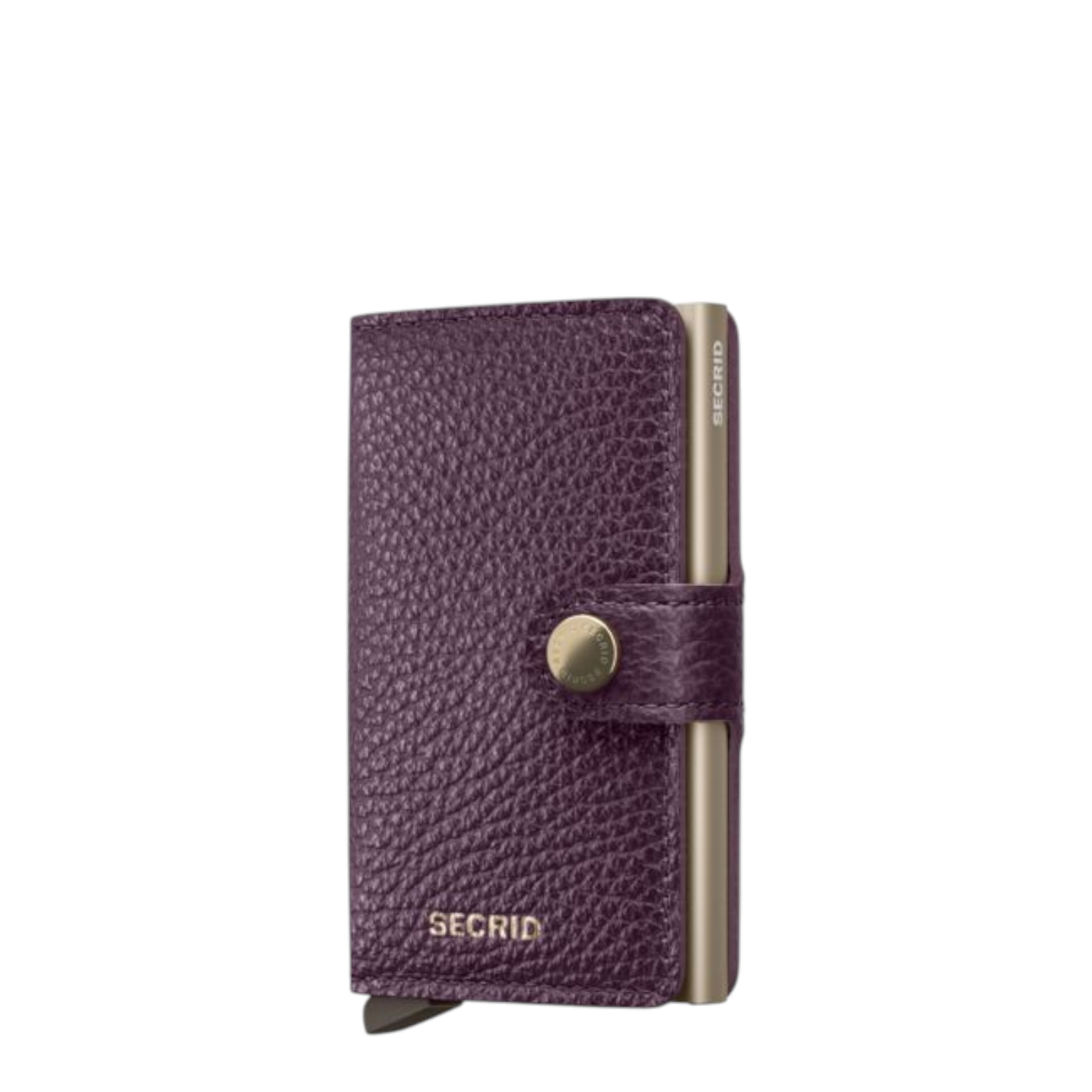 Lieblingstasche Secrid Miniwallet Pebble in deep purple textured leather with a gold-tone metal card protector