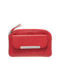 Lieblingstasche red leather coin purse with zip closure and front flap pocket with metal accent.