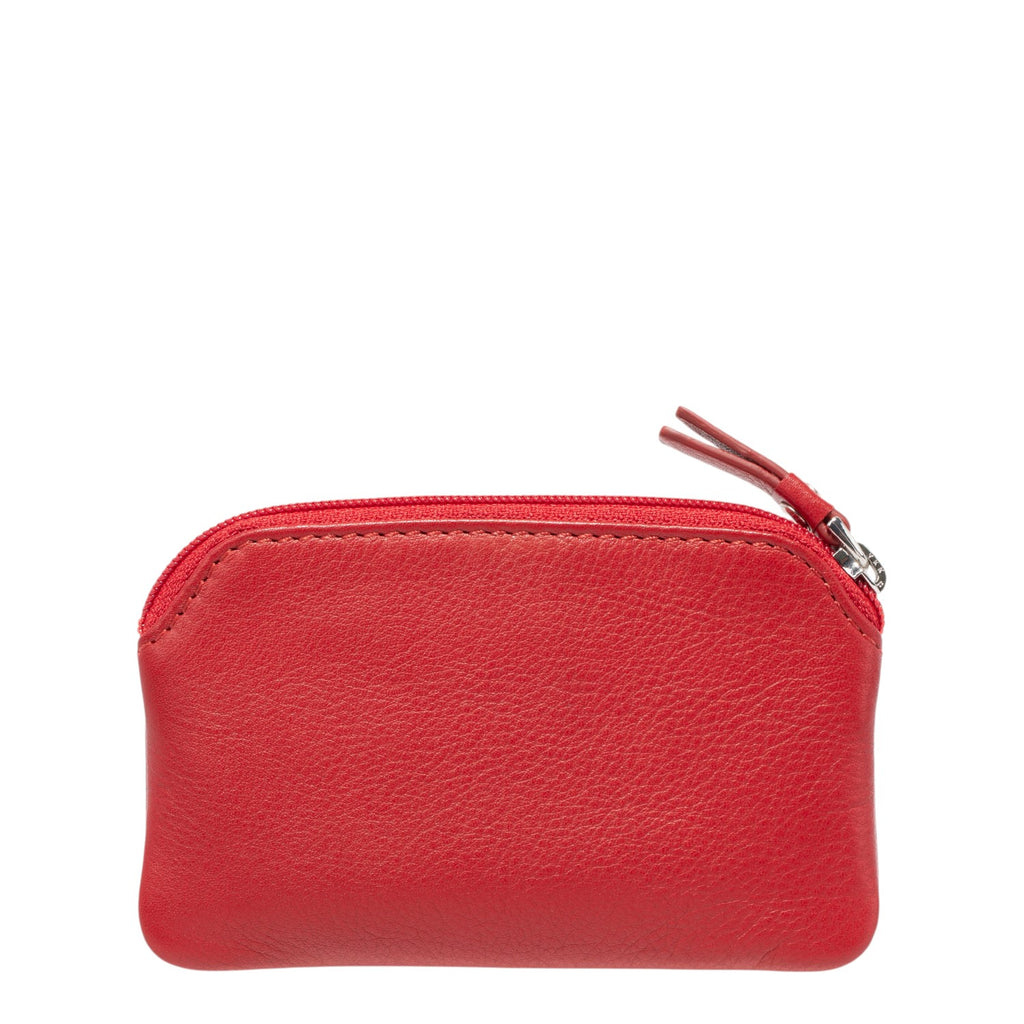 Lieblingstasche red leather keycase with zip closure and leather pull tab.
