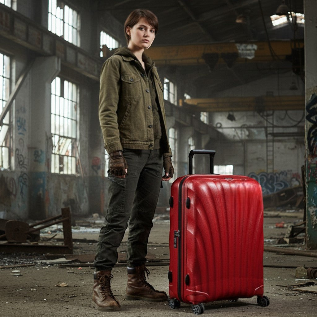 Lieblingstasche C-Lite Spinner 75cm large red suitcase with textured shell and TSA lock.