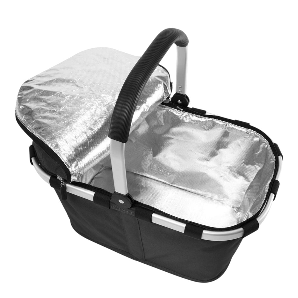 Lieblingstasche reisenthel Carrybag Iso insulated shopping basket in black with silver thermal lining and zipper lid