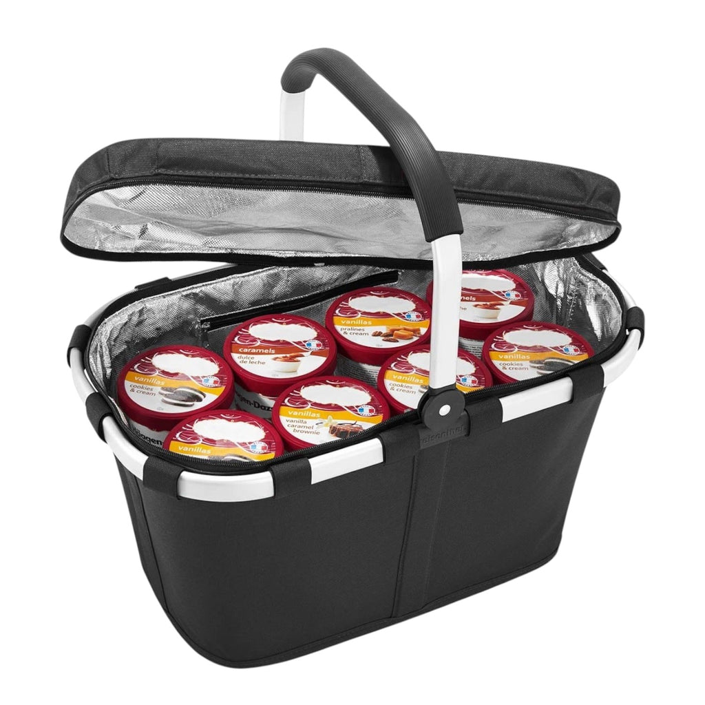 Lieblingstasche reisenthel Carrybag Iso thermal shopping basket in black with insulated lining filled with ice cream