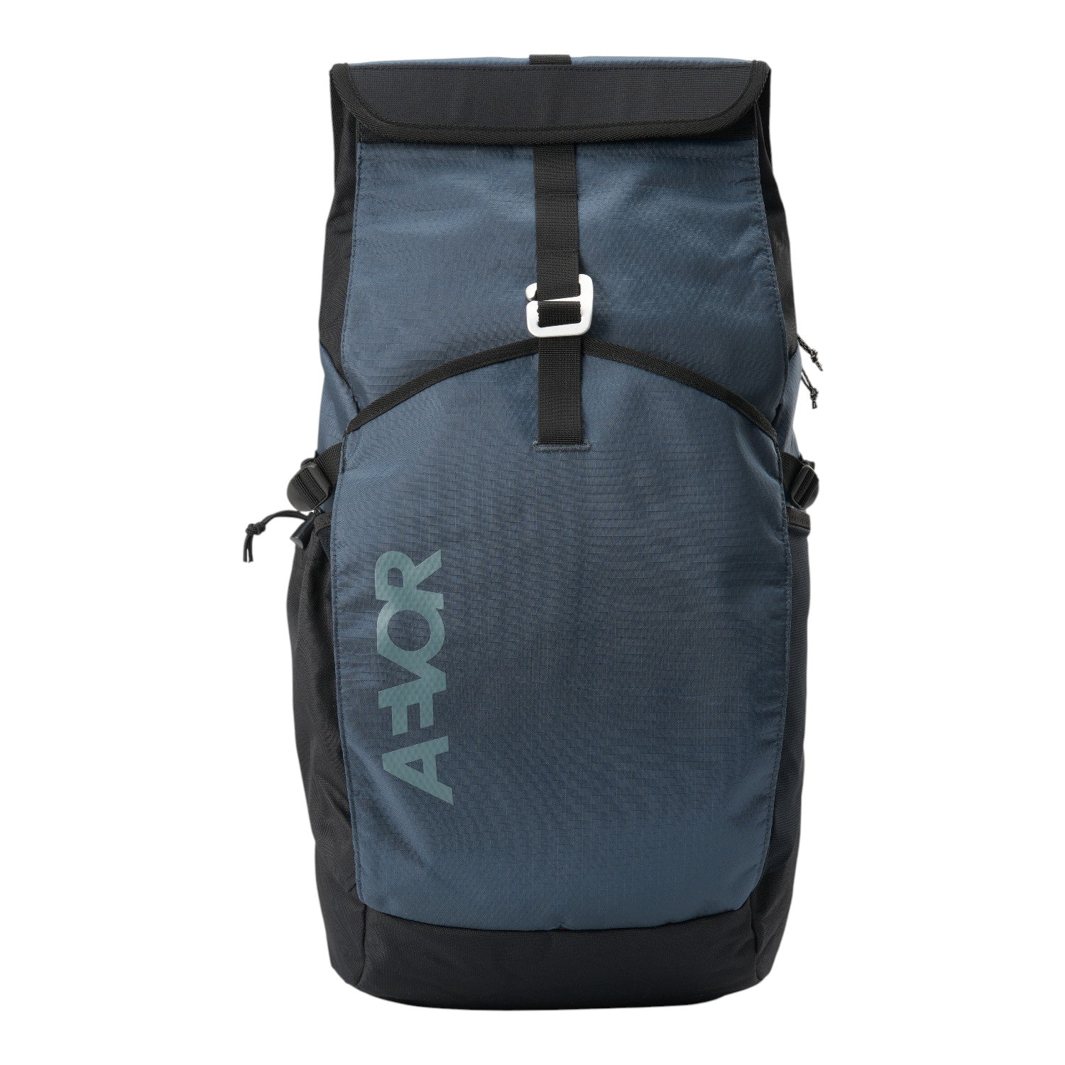 Lieblingstasche Roll Pack 2.0 blue and black roll-top backpack with front buckle closure and AEVOR branding
