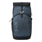 Lieblingstasche Roll Pack 2.0 blue and black roll-top backpack with front buckle closure and AEVOR branding
