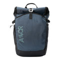 Lieblingstasche Roll Pack 2.0 blue roll-top backpack with black trim and AEVOR logo on a white background