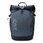 Lieblingstasche Roll Pack 2.0 blue roll-top backpack with black trim and AEVOR logo on a white background
