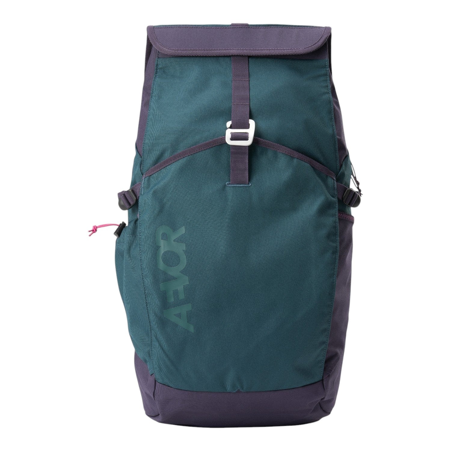 Lieblingstasche Roll Pack 2.0 backpack in dark green and purple with a roll-top closure and front buckle strap