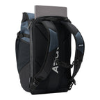 Lieblingstasche Roll Pack 2.0 backpack in black and blue with a laptop stored in the rear compartment