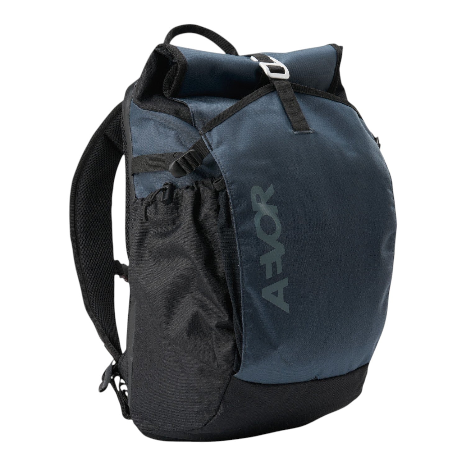Lieblingstasche Roll Pack 2.0 navy blue roll-top backpack with black side pockets and adjustable buckle closure