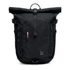 Lieblingstasche Rolltop Adventure black backpack with zip pocket and colorful pull tab.
