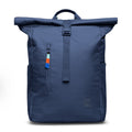 Lieblingstasche Rolltop Easy backpack in navy blue, featuring a roll-top closure and a colorful zipper pull.