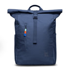 Lieblingstasche Rolltop Easy backpack in navy blue, featuring a roll-top closure and a colorful zipper pull.