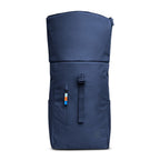 Lieblingstasche Rolltop Easy navy blue backpack with a rolltop closure and front zip pocket with colorful pull tab.