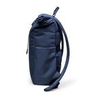 Lieblingstasche Rolltop Easy Small navy blue canvas backpack with adjustable straps and side zip pocket.