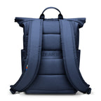 Lieblingstasche Rolltop Easy Small navy blue backpack with padded straps and a small flag detail.