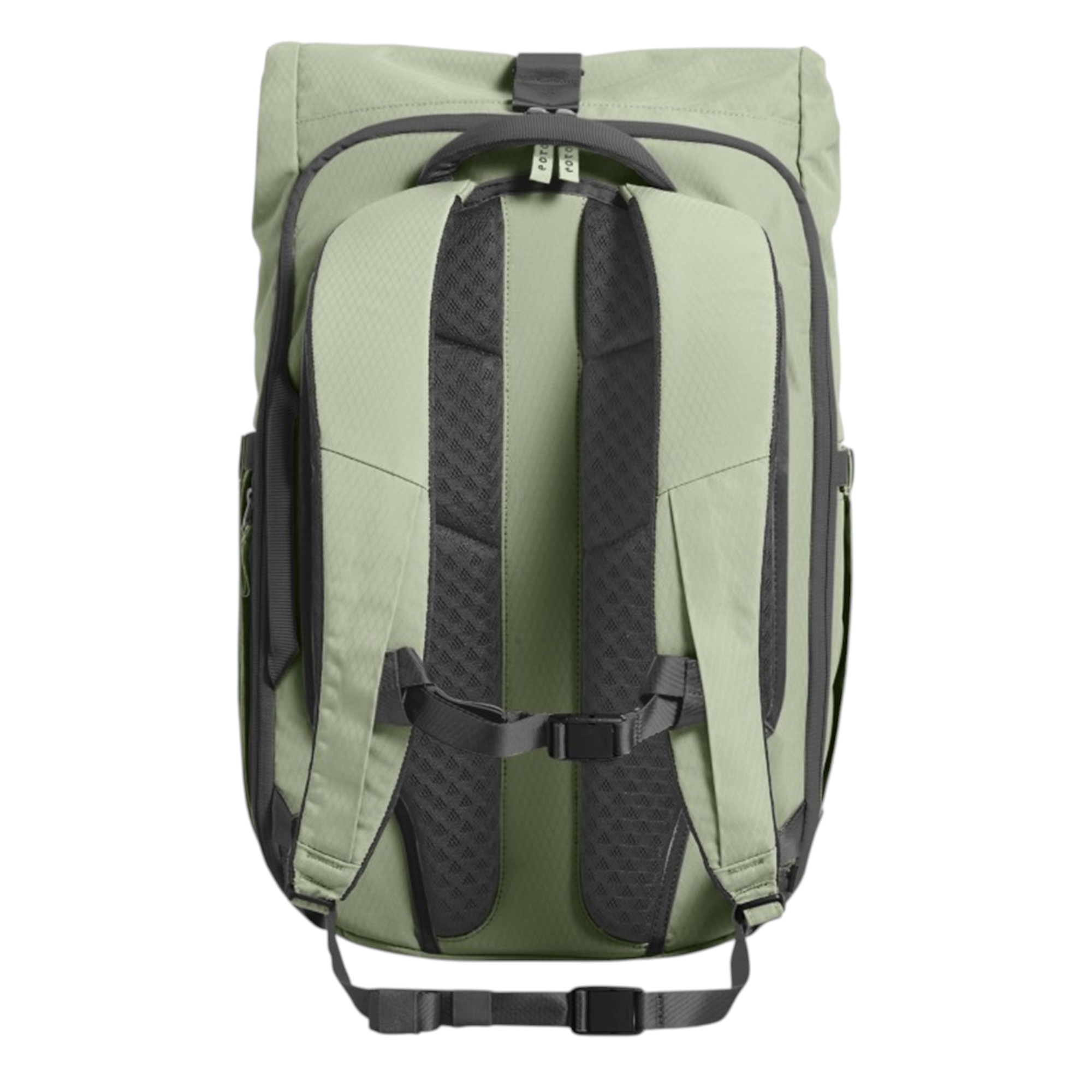 Lieblingstasche Rolly32 sage green recycled rolltop backpack with padded shoulder straps and chest buckle