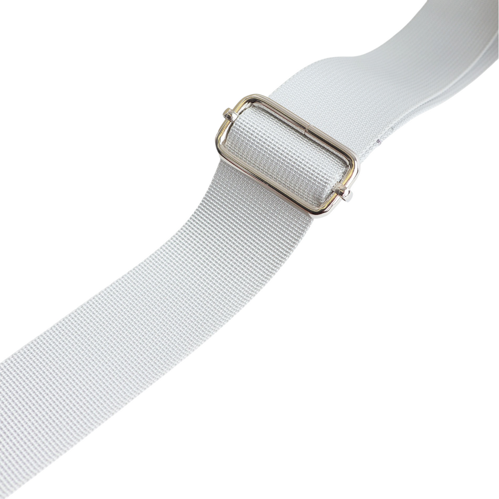 Lieblingstasche Roop L bag featuring a light grey adjustable woven fabric shoulder strap with a silver metal buckle.