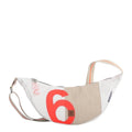 Lieblingstasche Roop crossbody bag made from recycled white sailcloth with a large orange number six and beige trim
