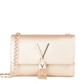 Lieblingstasche Pochette Divina rose gold metallic leather clutch with chain strap and tassel detail.