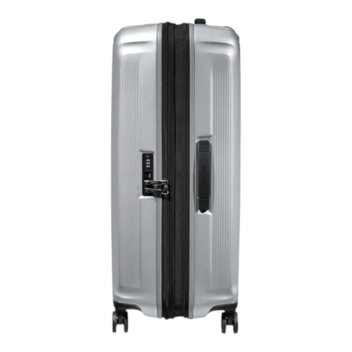 Lieblingstasche Samsonite NUON Spinner 69/25 silver hardshell suitcase with TSA lock and side view