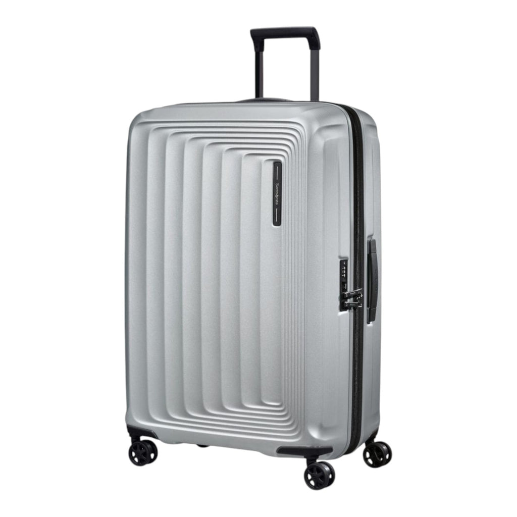 Lieblingstasche Samsonite NUON Spinner 75/28 hard shell suitcase in metallic silver with TSA lock and 4 wheels