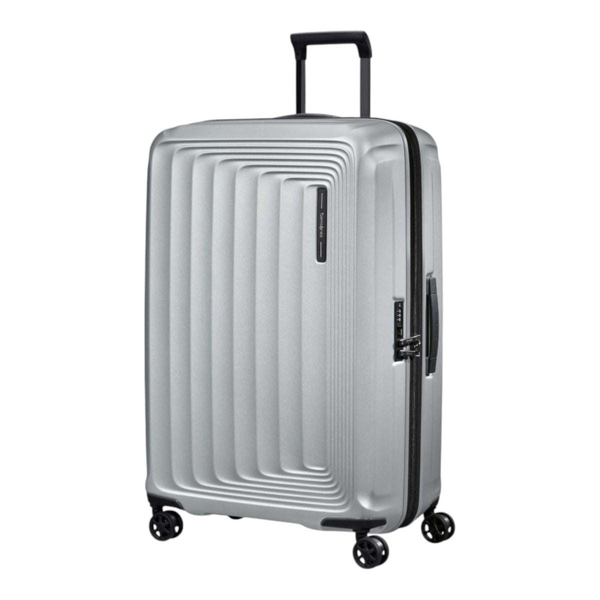Lieblingstasche Samsonite NUON Spinner 75/28 hard shell suitcase in metallic silver with TSA lock and 4 wheels