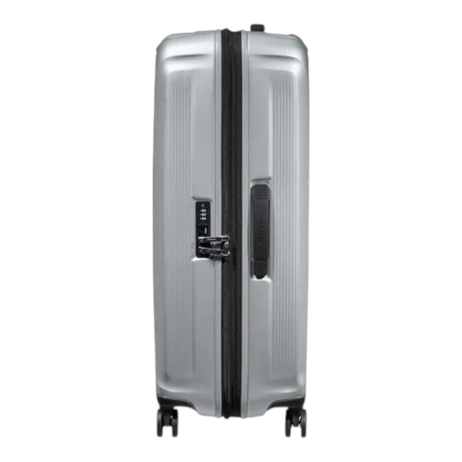 Lieblingstasche Samsonite Nuon Spinner 69/25 silver hardshell suitcase with TSA lock and side view