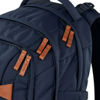 Lieblingstasche satch PACK school backpack in dark blue with brown leather-look zipper pulls and details.