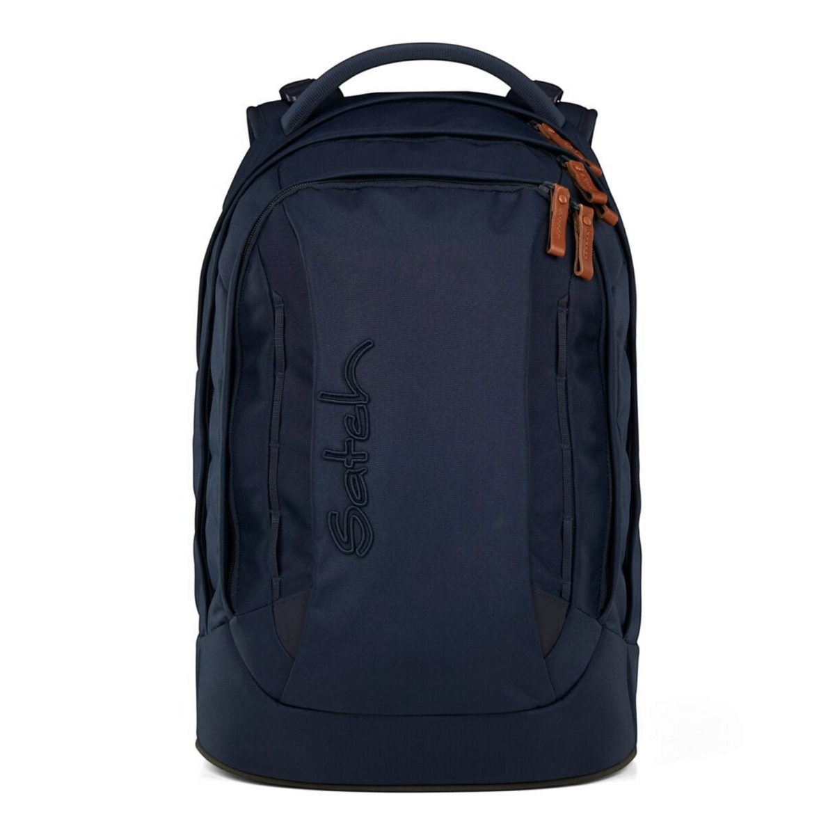 Lieblingstasche satch Pack school backpack in dark blue with brown leather-look zipper pulls and ergonomic design