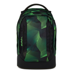 Lieblingstasche satch pack school backpack in black with green geometric line pattern and ergonomic design