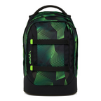 Lieblingstasche satch pack school backpack in black and green with geometric pattern and front compression straps